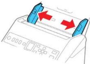 Illustration of a printer with two blue clamps and red arrows indicating motion (no text or symbols).