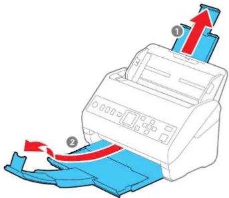 Diagram showing printer printing process with numbered arrows indicating steps of printing and paper handling.