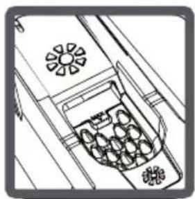 Technical line drawing of a mechanical device with internal components and fan-like elements (no text or symbols)