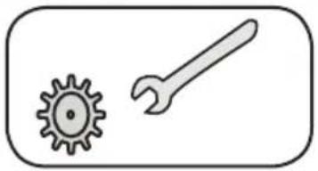 Simple line drawing of a gear and wrench inside a rounded rectangle (no text or symbols)