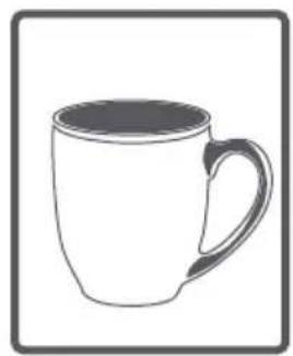 Line drawing of a mug with handle and side rim, no text or symbols present
