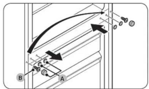 Technical diagram showing mechanical assembly with labeled components A, B and directional arrows indicating motion or movement.
