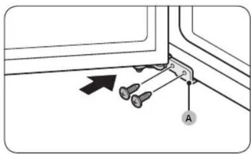Diagram showing screw installation with labeled component A and a directional arrow.
