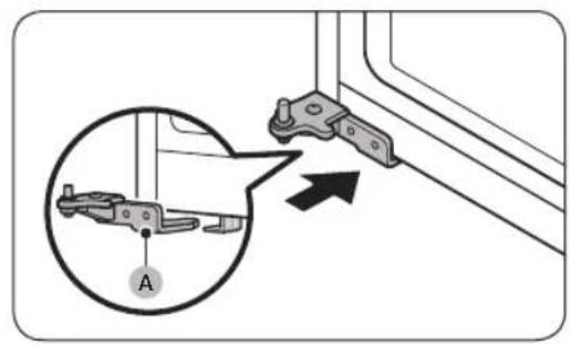 Diagram showing a mechanical component with labeled section A and directional arrow indicating movement or assembly.