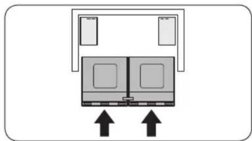 Diagram of a device with two upward arrows indicating movement or force, no text or symbols present.