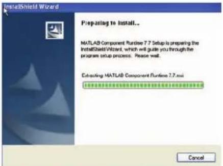InstallShield Wizard Preparing to install... MATLAB Component Runtime 7.7 Setup is preparing the InstallShield Wizard, which will guide you through the program setup process. Please wait. Extracing MATLAB Component Runtime 7.7.xml Cancel