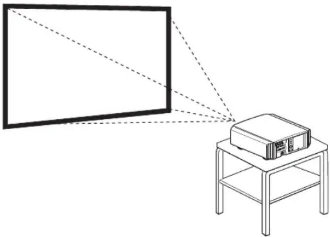 Simple line drawing of a projector on a stand with a large screen, no text or symbols present