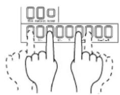 Diagram showing two hands pointing at a grid of square icons with dashed outlines, possibly illustrating a logic or mapping concept.