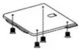 Technical line drawing of a square electronic component with four mounting feet (no text or symbols)