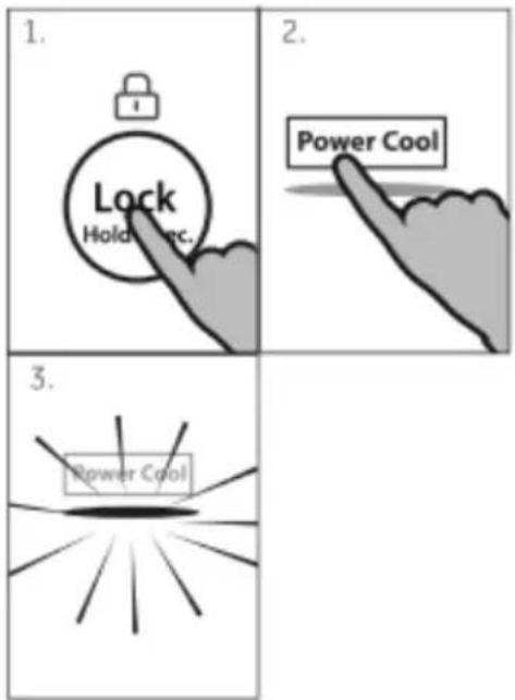1. Замок Утримуйте Сек. 2. Power Cool 3. Power Cool