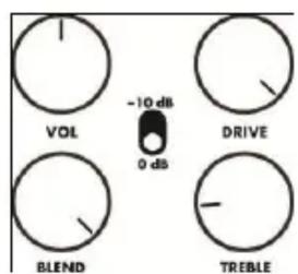 VOL -10 dB DRIVE 0 dB BLEND TREBLE