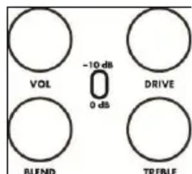 VOL -10 dB 0 dB DRIVE BLEND TREBLE