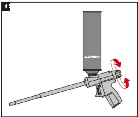 Illustration d'une arme à feu avec un conteneur vertical et des flèches de mouvement rouges indiquant un mouvement (sans texte ni symboles)