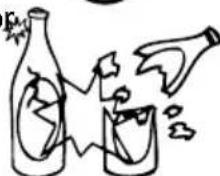 Simple line drawing of a bottle and glass with abstract shapes (no text or symbols)