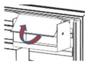Diagram of a mechanical device with a curved arrow indicating motion or force (no text or symbols present)