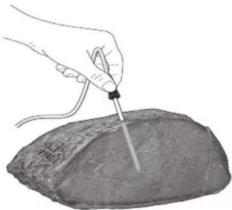 Illustration of a hand using a dropper to test a sample on a rock (no text or symbols present)