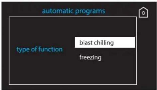 automatic programs type of function blast chilling freezing