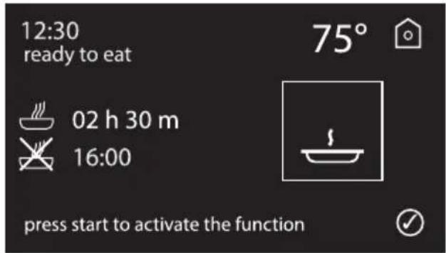 12:30 ready to eat 02 h 30 m 16:00 press start to activate the function 75°