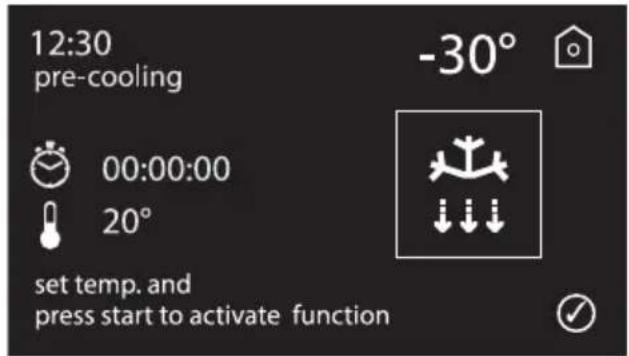 12:30 pre-cooling -30° 00:00:00 20° set temp. and press start to activate function