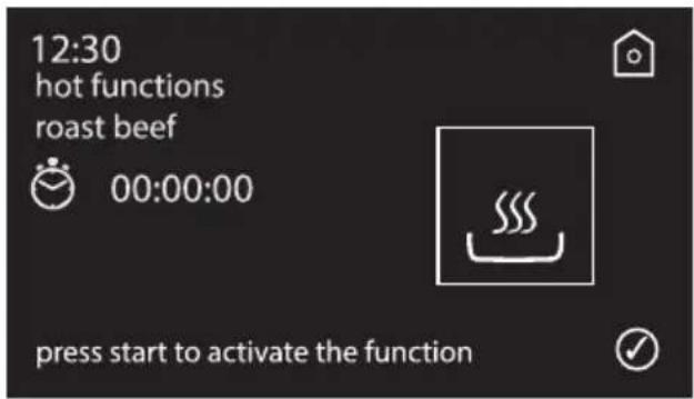 12:30 hot functions roast beef 00:00:00 press start to activate the function