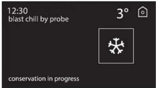 12:30 blast chill by probe 3° conservation in progress