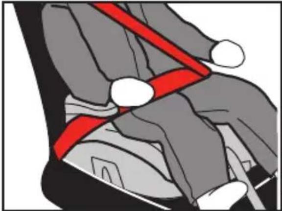 Illustration of a person wearing a red seatbelt, seated in a chair (no text or symbols visible)