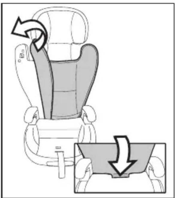 Diagram of a car seat assembly showing left-hand rule and side-view insertion (no text or symbols)