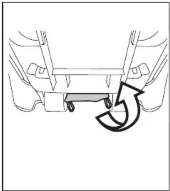 Diagram of a vehicle's seat and wheel assembly with a curved arrow indicating rotation (no text or symbols)