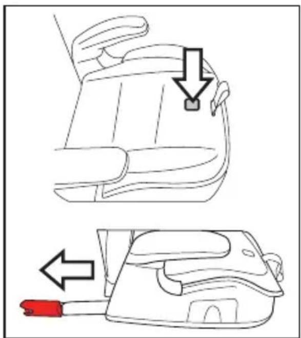 Diagram showing car seat adjustment with arrows indicating left and right motion, highlighting a key adjustment point.