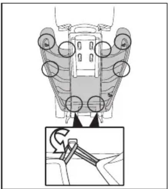 Diagram of a vehicle interior with air ducts and a close-up of the dashboard mechanism (no text or labels)