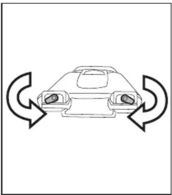 Simple line drawing of a car with two side-mounted lights and bidirectional arrows indicating flow or circulation (no text or symbols)