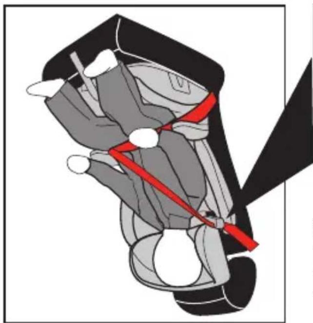 Top-down view of a car's seatbelt mechanism with red belt (no text or symbols)