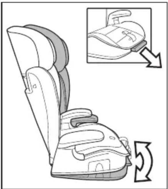 Line drawing of a car seat with an inset showing the seat being adjusted for motion (no text or symbols)