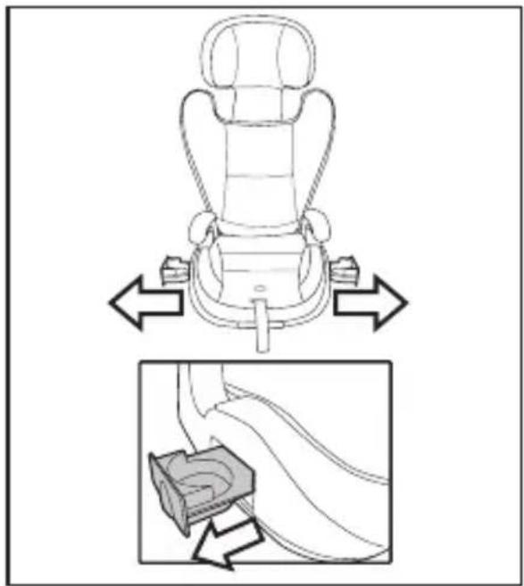 Diagram illustrating car seatbelting and seatbelting mechanism with directional arrows and a close-up of the belt switch.