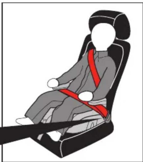 Illustration of a person seated in a car seat with a red belt, no text or symbols present