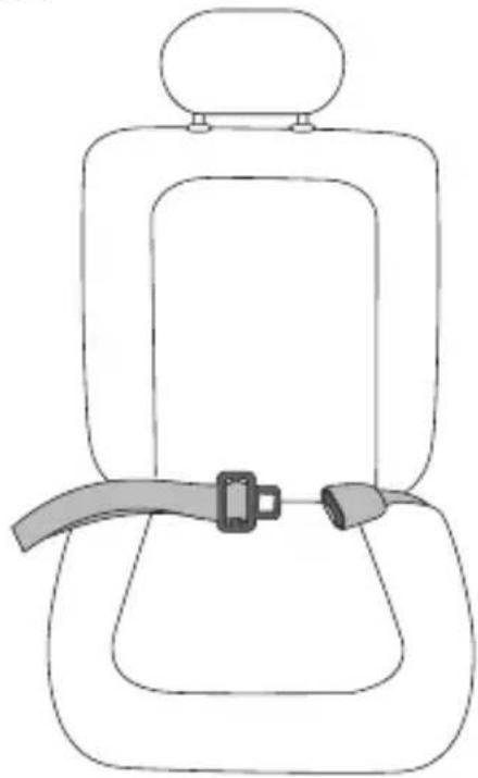 Line drawing of a car seatbelt with a belt buckle (no text or symbols)