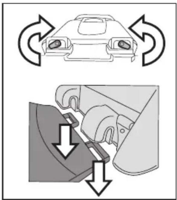 Diagram showing car wheel and seatbelt mechanism with directional arrows indicating rotation (no text or symbols)