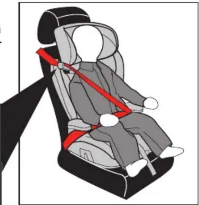 Illustration of a person seated in a car seat with a red belt, no text or symbols present