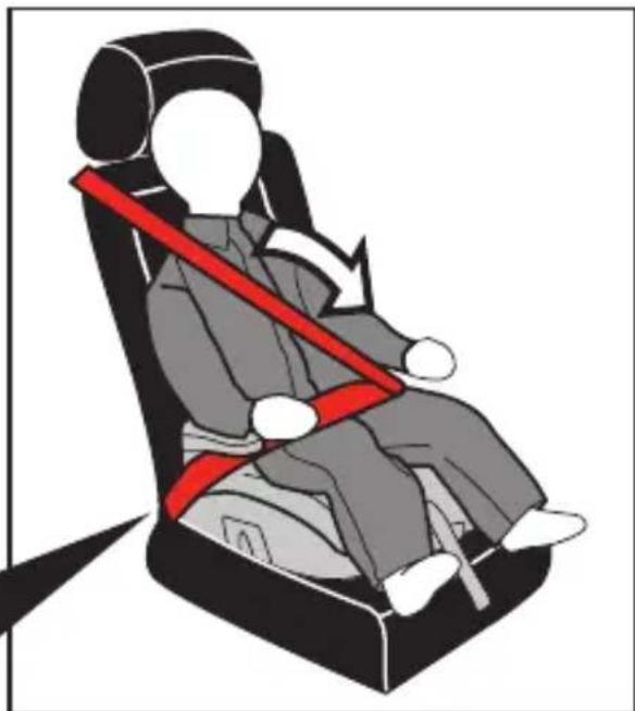 Illustration of a person sitting in a car seat with a red belt, no text or symbols present
