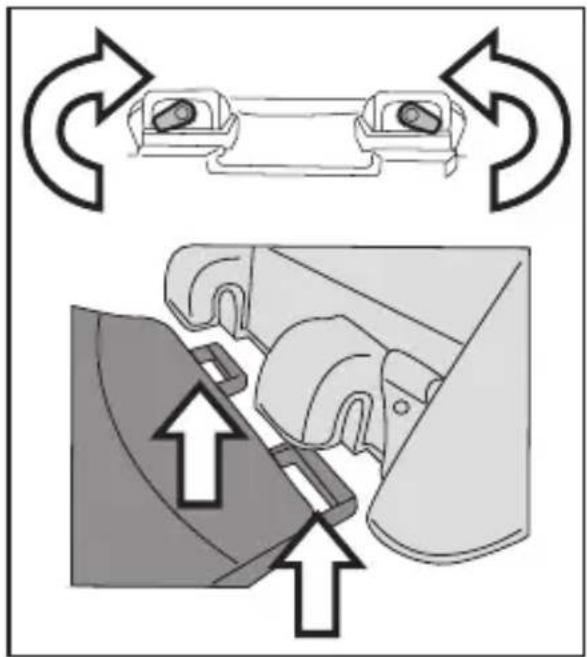 Diagram showing mechanical components with directional arrows indicating rotation or movement (no text or symbols)