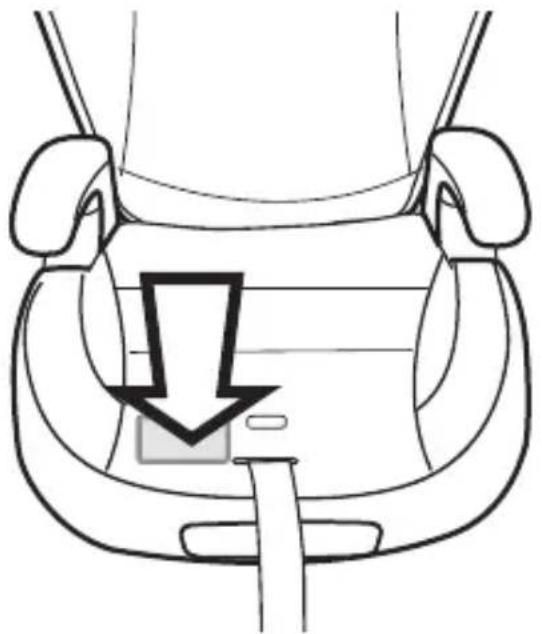 Top-down line drawing of a car's seat and dashboard (no text or symbols)