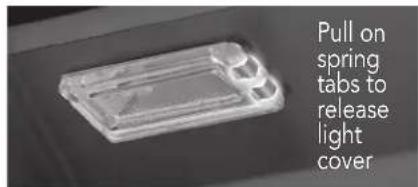 Pull on spring tabs to release light cover