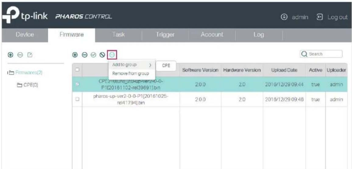 tp-link PHAROS CONTROL Device Firmware Task Trigger Account Log Add to group > CPE Software Version Hardware Version Upload Date Active Uploader Remove from group CPE:10(UN)_2.0-up-ver2-0-0-P1[20161102-rel39691]bin 2.0.0 2.0 2016/12/29 09:44 true admin pharos-up-ver2-0-0-P1[20161025-rel41794]bin 2.0…