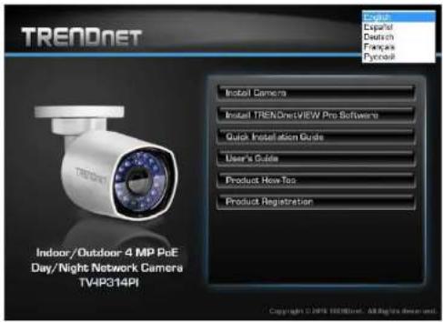TRENDNET Indoor/Outdoor 4 MP PoE Day/Night Network Camera TV4P314PI Color Exphen Deutsch Français Pyrodaik Install Camera Install TRENDNETVIEW Pro Software Quick Installation Guide User's Guide Product How Top Product Registration Copyright © NMR SMM/2007, All Rights Reserved.