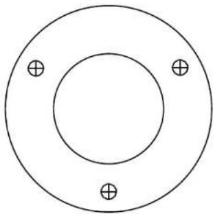 Simple circular diagram with three marked points, no text or symbols present