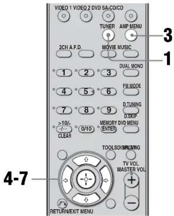 VIDEO 1 VIDEO 2 DVD SA-CD/CD TUNER AMP MENU 2CH A.F.D. MOVIE MUSIC 1 2 3 DUAL MONO 4 5 6 FM MODE 7 8 9 D.TUNING >10/- CLEAR 0/10 MEMORY DVD MENU ENTER TOOLS/DISPLAY TV VOL MASTER VOL RETURN/EXIT MENU 4-7