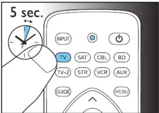 5 sec. INPUT TV SAT CBL BD TV-2 STR VCR AUX GUIDE MENU