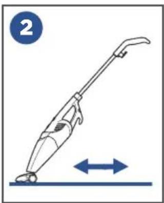 Line drawing of a vacuum cleaner with a blue double-headed arrow indicating speed (no text or symbols)