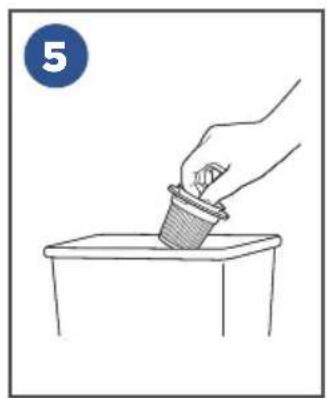 Line drawing of a hand pouring liquid into a container on a table (no text or symbols)