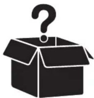 Black-and-white icon of an open box with a question mark above it, symbolizing inquiry or confusion (no text present)